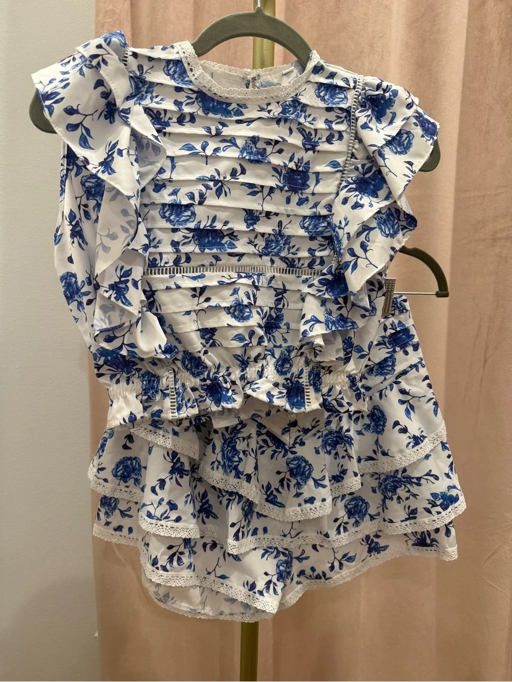 Blue & White Floral Matching Set | Ruffle Top & Skort | Boutique
